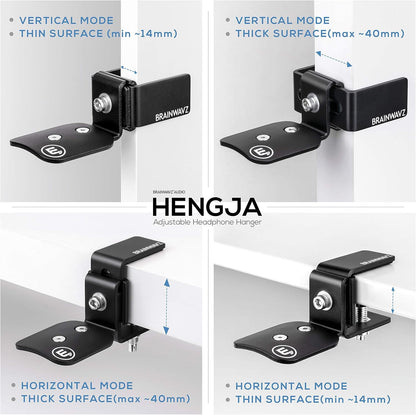 BRAINWAVZ Hengja - The Desk Headphone Stand Hanger Mount, All Metal, Rotatable Mount, PC & Gaming Headset Holder