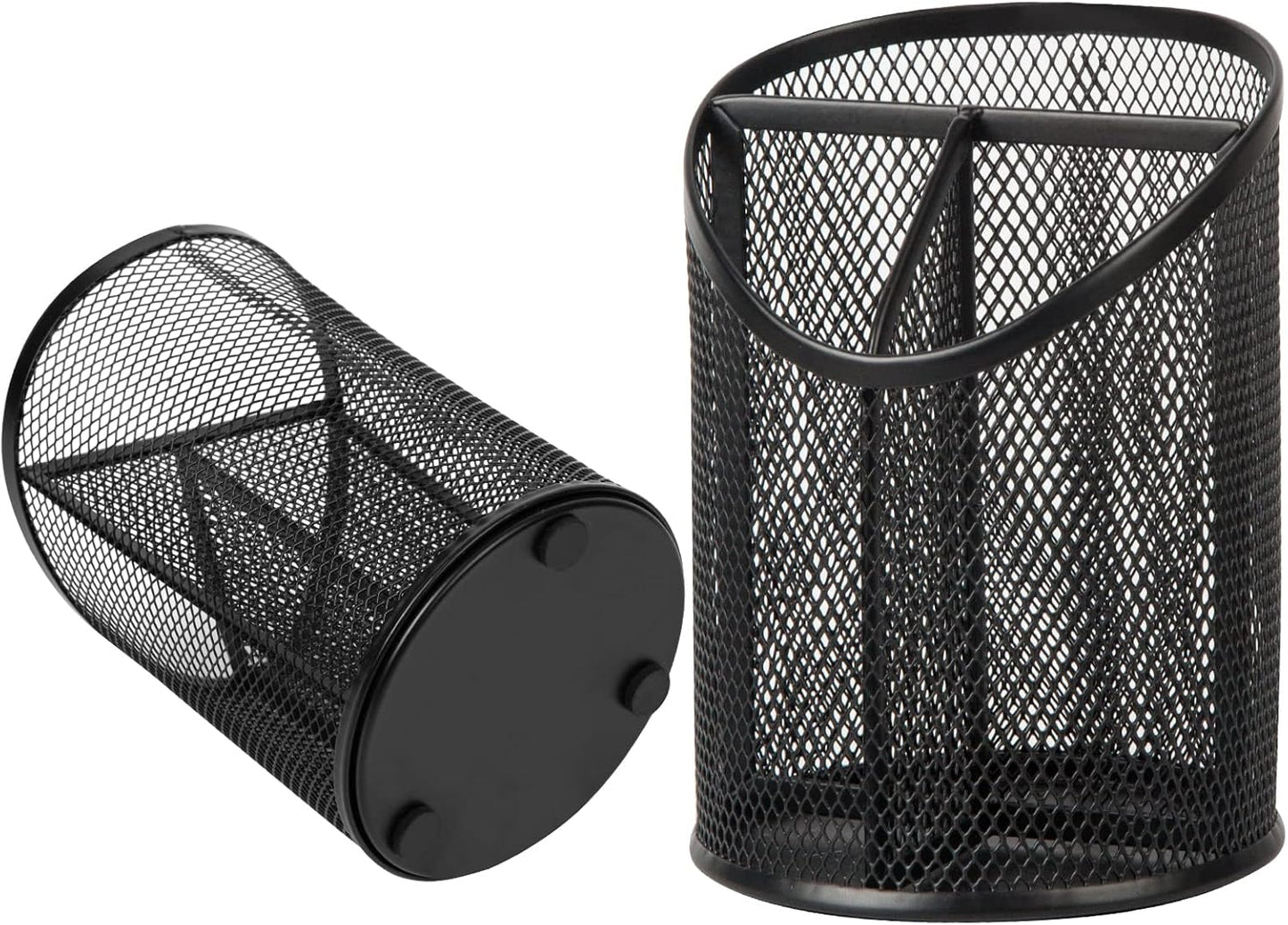 Delifox 2 Pack Pen Holder Mesh Round Pencil Holder Desktop Organizer 3 Compartments, Black