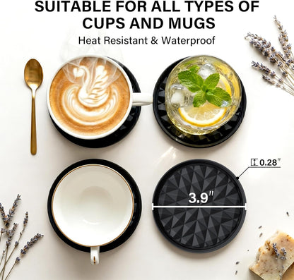 Silicone Coasters for Drinks[4 Pack]- Cup Mat for Tabletop Protection-Non-Slip, Non-Stick, Coffee Table Decor, Great Gift for Any Occasion, Black