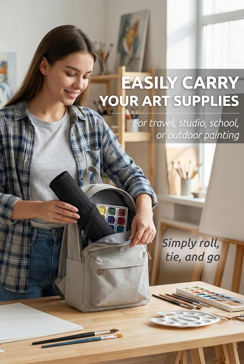 DUGATO 30-Slot Roll-Up Paint Brush Holder, Premium Canvas Brush Organizer for Artists, Washable Travel Brush Case for Watercolor, Acrylic, Pens & Art Supplies (Army Green) - Brushes not Included
