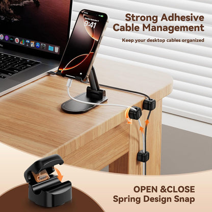 12Pack Rotatable Cord Organizer,Spring Cable Clips Desk Cable Management Cord Holder Adhesive Phone Charger Cord Clips for Home Office Car Wall Nightstand Accessories, Clear