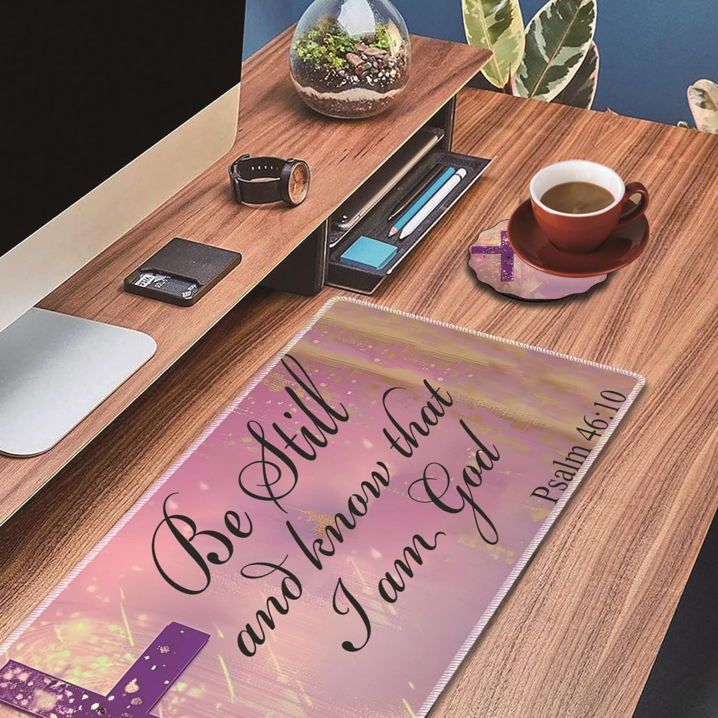 Mouse Wrist Rest and Keyboard Wrist Rest Pad Set, Non-Slip Rubber Base Smooth Surface Ergonomic Gaming Mouse Pad for Easy Typing and Pain Relief, Antique Blue Wood Grain Dog Paw + Coaster