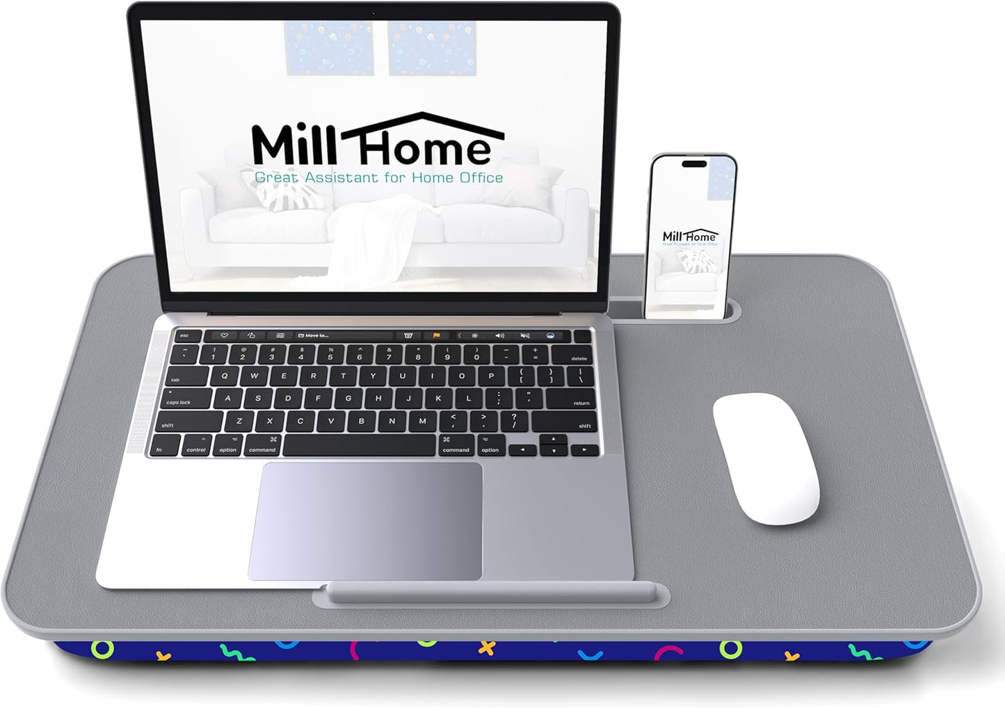 Lap Desk with Cushion, Fits up to 17 inch Laptop, Pillow Designed, Portable Laptop Stand with Tray, Pad & Phone Holder, Home Office for Bed/Couch/Car/Reading/Writing,MillHome (Black)