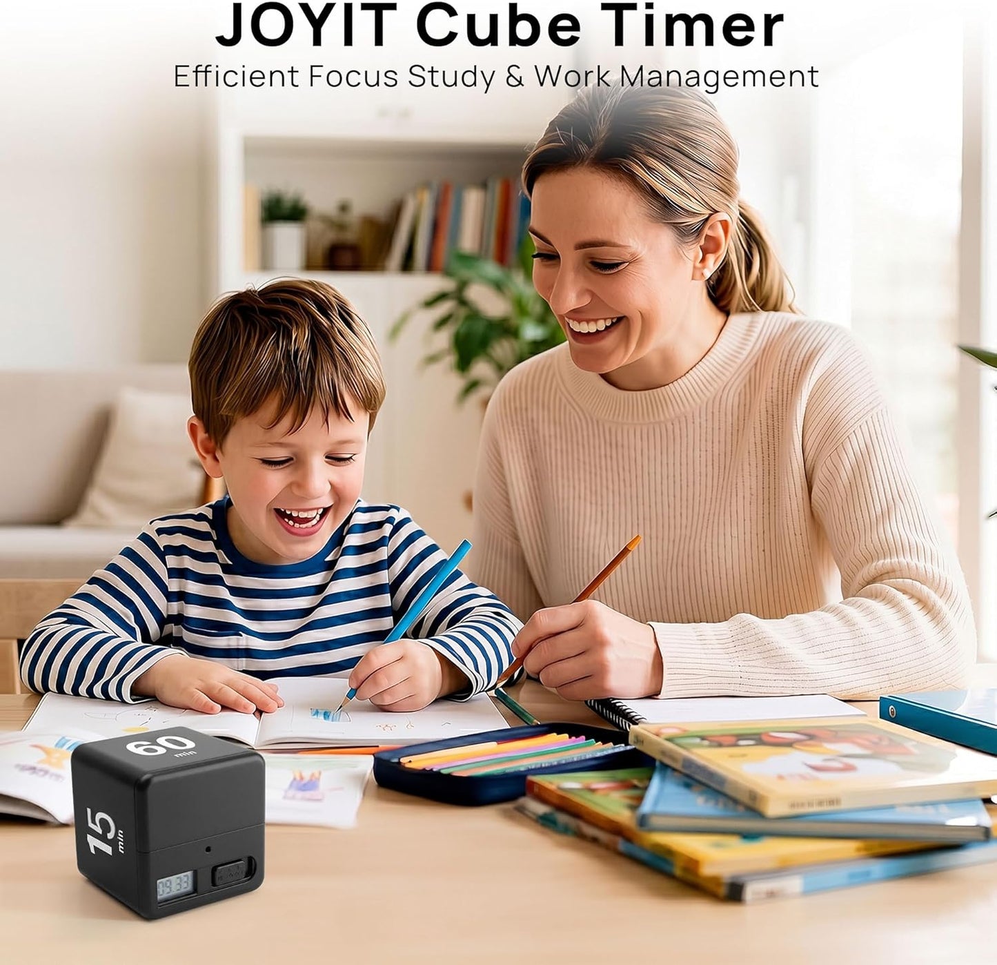 JOYIT Cube Timer 1 3 5 10 Minutes - Flip Countdown Visual Timer for Time Management, Kitchen, Workout, Study, Classroom, Office, Games