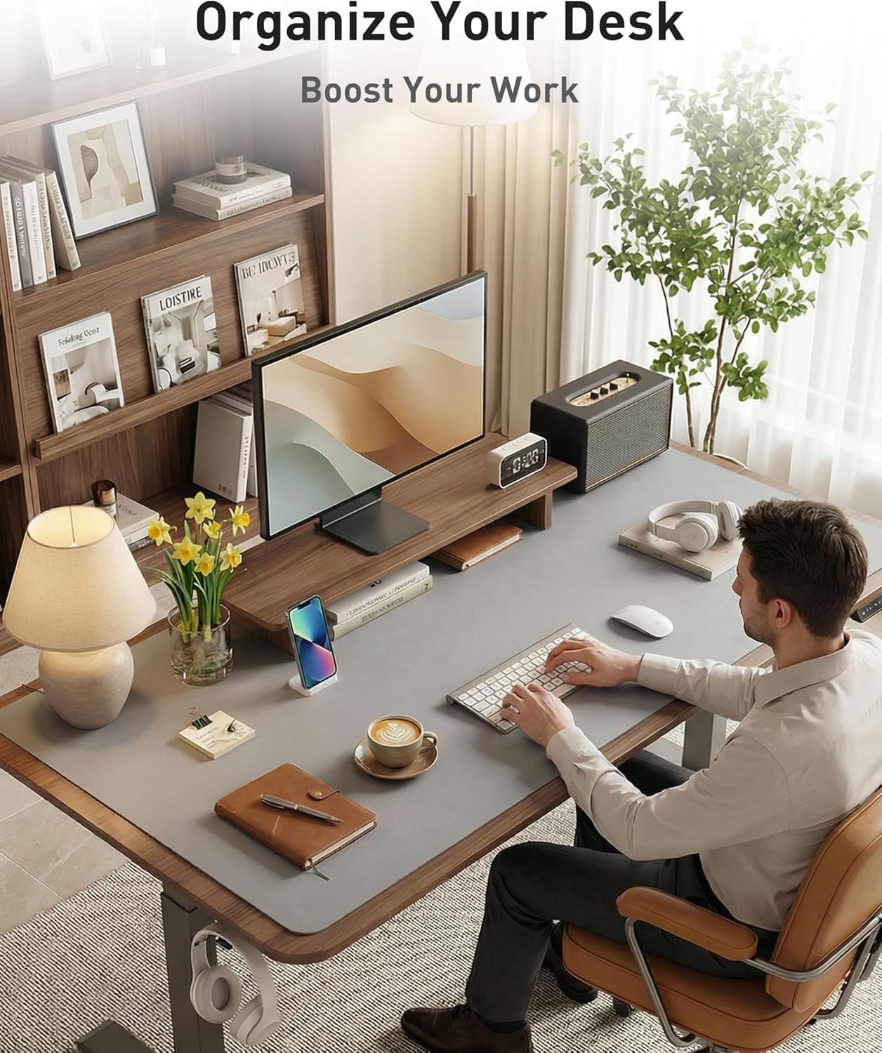 Aothia Non-Slip Waterproof PU Leather Desk Pad Protector for Mouse, Writing Desk, Office, Home, Laptop Blotter, 23.6" x 13.7", Black - Colors B