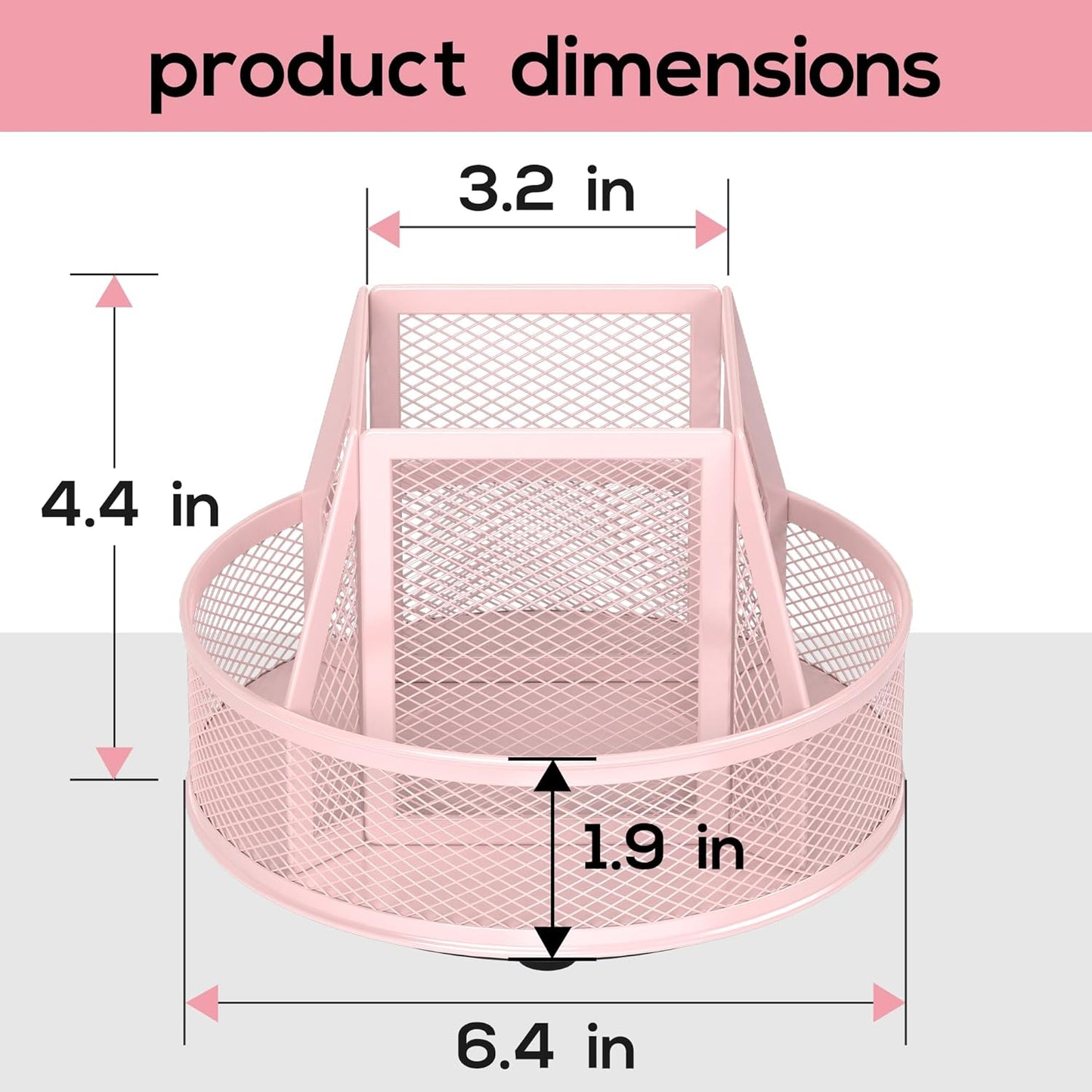 YINGHUA Metal Mesh Desk Organizer with 5 Compartments and Rotating Pencil Holder Pen and Stationery Organizer for Office Home School Anti Slip Base Black