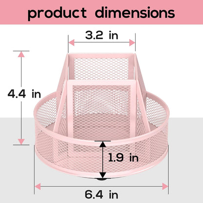 YINGHUA Metal Mesh Desk Organizer with 5 Compartments and Rotating Pencil Holder Pen and Stationery Organizer for Office Home School Anti Slip Base Black