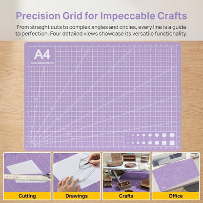 A4 Self-Healing Cutting Mat, Double-Sided Craft Mat with Grid Lines, Precision Rotary Cutting Board for Office Desk, Art Craft, Sewing, Hobby, and DIY Projects - 9x12 Inches