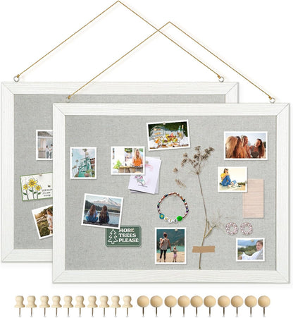 DOLLAR BOSS Bulletin Boards with Linen 1-Pack 16''X 12'' Double-Sided Cork Board for Walls Wood Framed Bulletin Boards, Small Pin Board for Home Kitchen Office Decorative Hanging 10 Pushpins