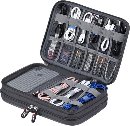 Electronic Cable Organizer Bag - Portable Travel Double Layers Electronic Digital Accessories Storage Pouch Bags for SD Card Case, USB Flash Drive,Charging Cords, USB Charger, Mini Tablet