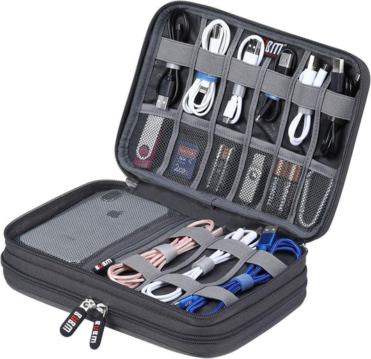 Electronic Cable Organizer Bag - Portable Travel Double Layers Electronic Digital Accessories Storage Pouch Bags for SD Card Case, USB Flash Drive,Charging Cords, USB Charger, Mini Tablet
