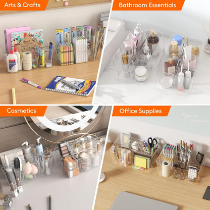 Lifewit 2 Pcs Plastic Caddy Organizer with Handle, Portable Art Supply Storage for Craft Supplies, Cosmetics, Holds Pencil, Crayon, Brushes, Hair Product, Dorm Shower Caddy, Clear, 25 x 15x 17cm