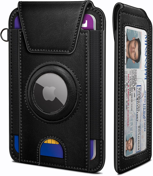 miyozi Ultra Slim AirTag Card Holder for Men - RFID Blocking Minimalist Wallet with Magnetic Flap, 0.25" Thin No Bulge Pocket Wallet, Holds 6-8 Cards with ID Window, Gift Boxed