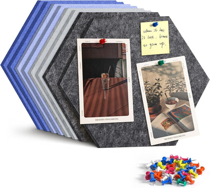 8 Pack Hexagon Felt Bulletin Board Tiles - 12" Large Thick Pin Board for Walls with 30 Push Pins, DIY Boards for Office Home School Decor, Aesthetic Hex Cork Board Alternative