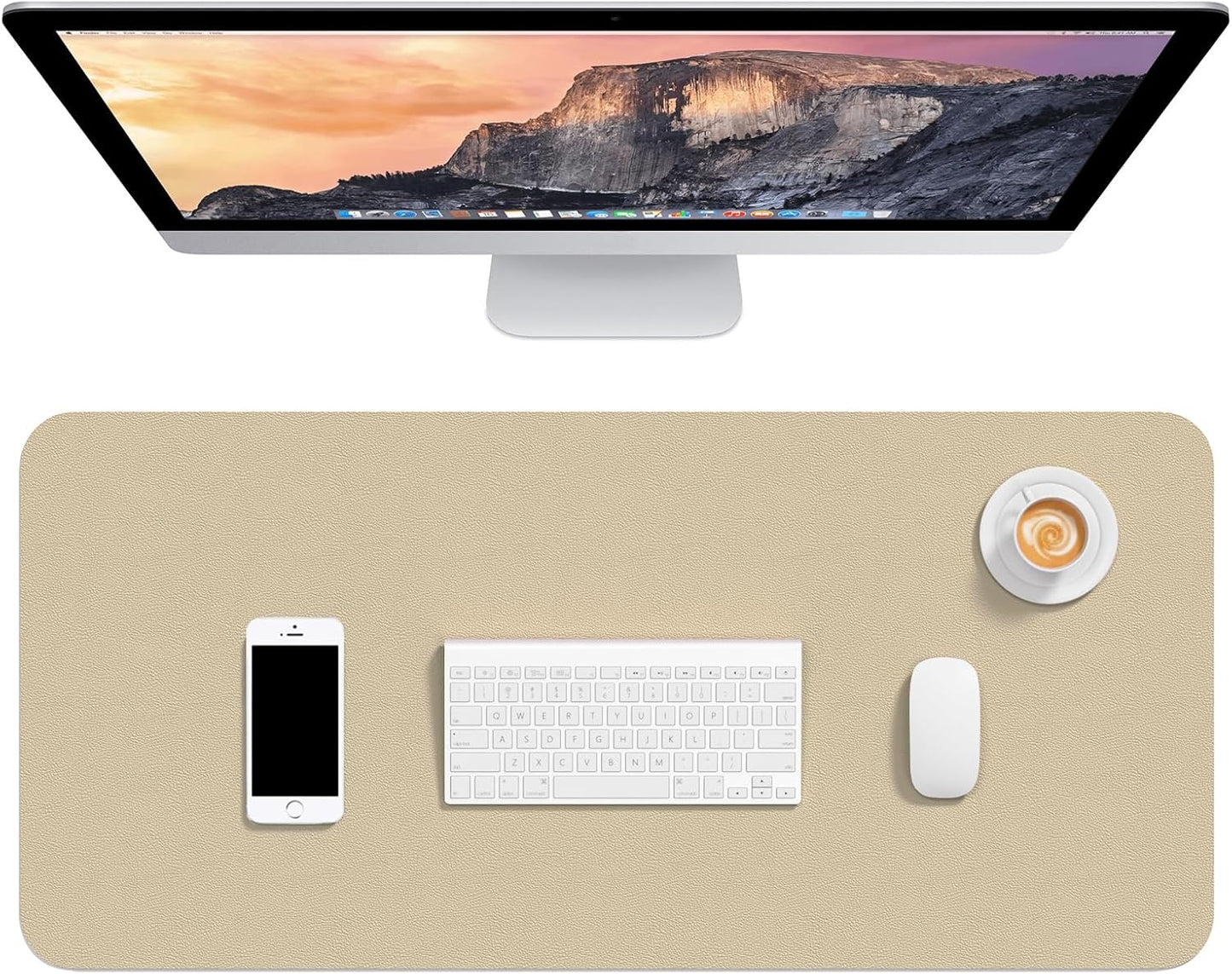 Hsurbtra Desk Pad, 23.6" x 13.8" PU Leather Desk Mat, M Extended Mouse Pad, Waterproof Desktop Blotter Protector, Non-Slip Ultra Thin Small Laptop Keyboard Writing Mat for Office Home, Pink