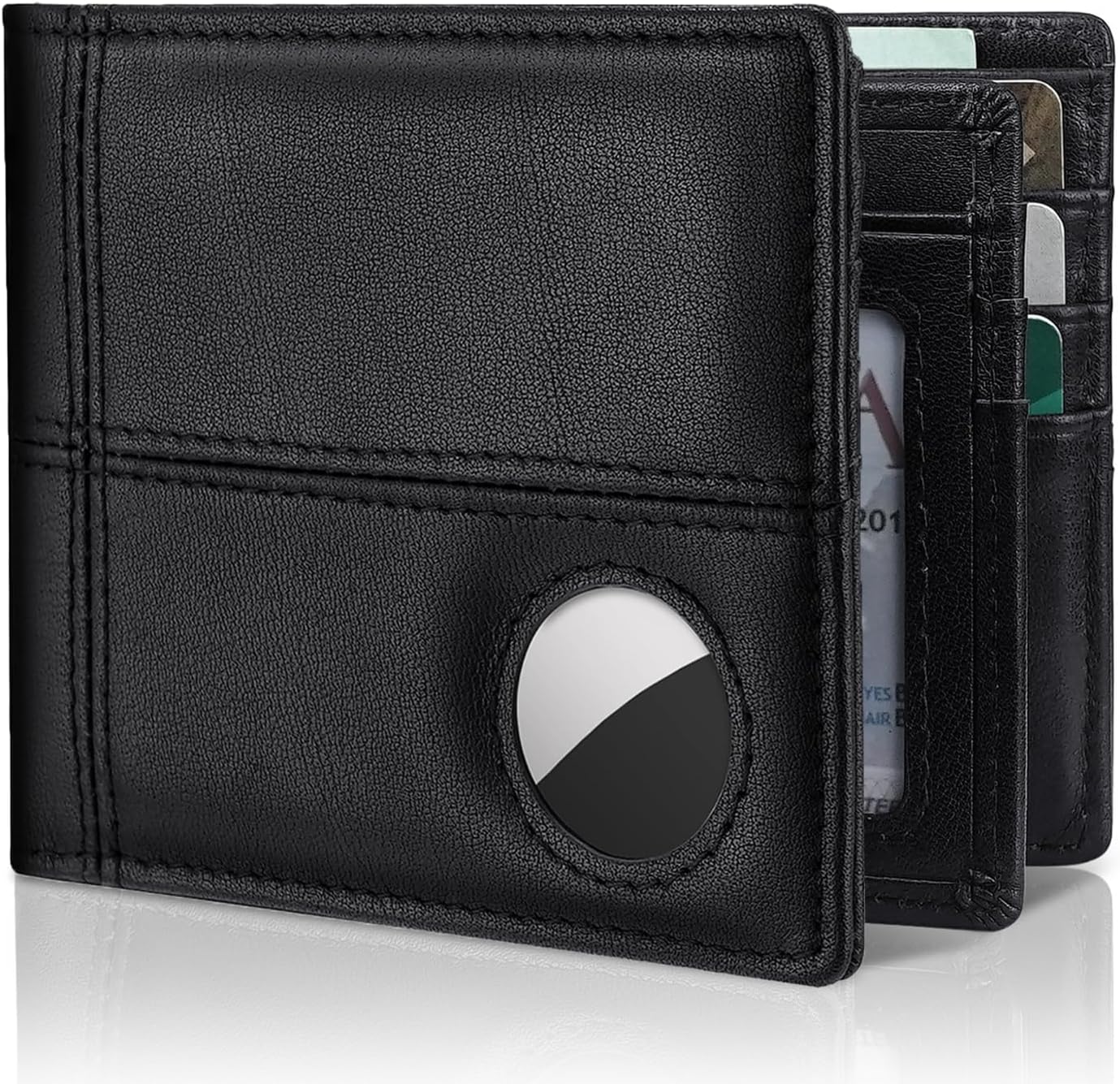Mens Wallet With AirTag Holder, Bifold Leather RFID Blocking 1-2 ID Windows 12-13 Card Holders, Gift Box and Screen Protector Included, AirTag Not Included