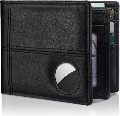 Mens Wallet With AirTag Holder, Bifold Leather RFID Blocking 1-2 ID Windows 12-13 Card Holders, Gift Box and Screen Protector Included, AirTag Not Included