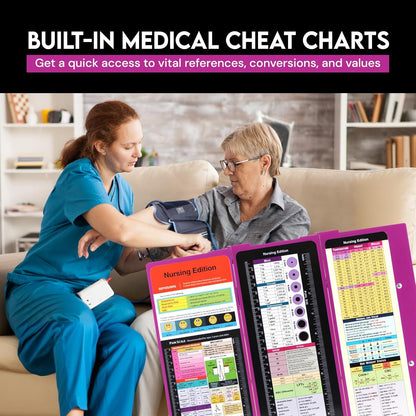 Nursing Clipboard Foldable with Medical Edition Cheat Sheets, 3 Layers Aluminum Foldable Clipboard for Nursing, Notepad for Students, Nursing School Essentials (Black)