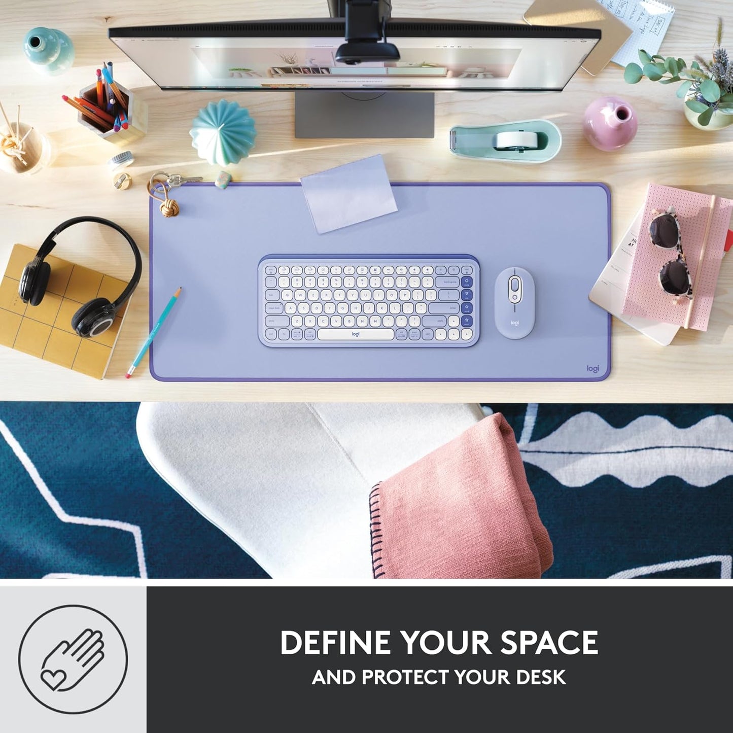 Logitech Desk Mat - Studio Series, Multifunctional Large Desk Pad, Extended Mouse Mat, Office Desk Protector with Anti-Slip Base, Spill-Resistant Durable Design, in Mid-Grey