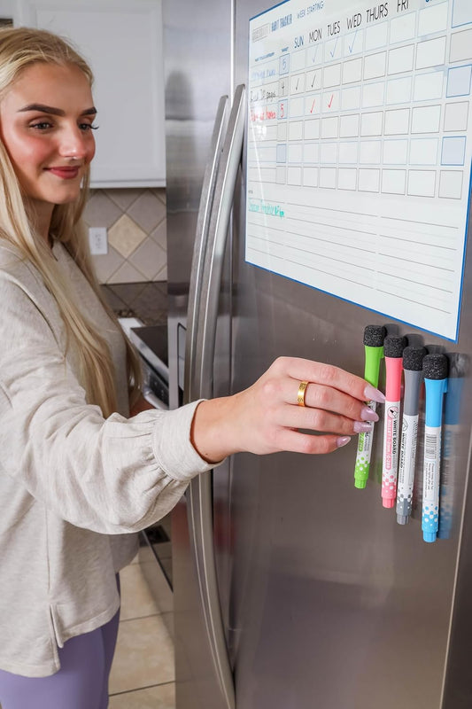 Habit Tracker Whiteboard for Refrigerator, Dry Erase Markers, Magnetic Attachment, Track Daily Habits and Weekly Progress Toward Goals.