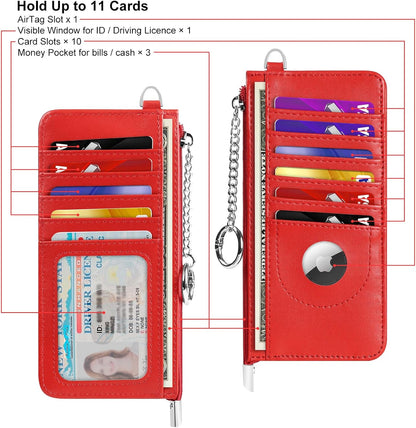 RFID Blocking Slim Credit Card Holder Wallet with Zipper Money Pocket & Keychain, Slim Airtag Wallet for Men Women