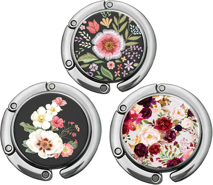 Bosketo Foldable Purse Hook Womens Bag Table Hanger Collection Desk Hooks for Purse (3pack Pretty Floral Hook)