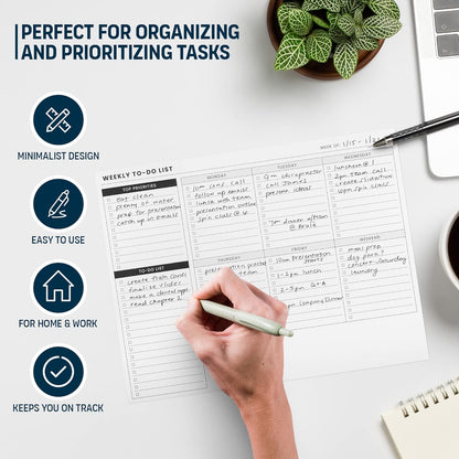To Do List Notepad: With Multiple Functional Sections - Large Size 8.5x11" 52 Sheets - Tear Off Daily Planner Notebook - Task CheckList Organizer Agenda Pad for Work - Note, Plans, Goals, Grocery, and