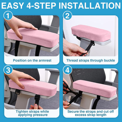 Smiry Ergonomic Office Chair Armrest Pads, Memory Foam Arm Rest Covers, Non-Slip Armrest Cushion with Adjustable Buckles and Straps, Elbow Relief for Desk, Gaming & Wheelchair (Black, Set of 2)