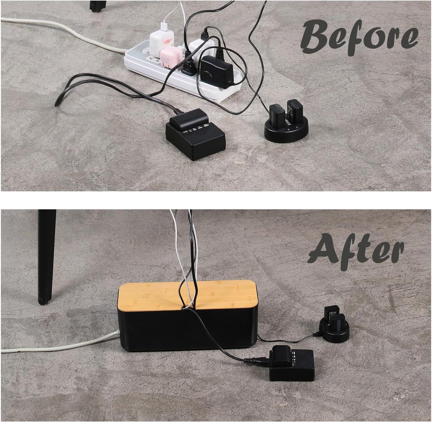 Changsuo Cable Management Box Set Cable Organizer Boxes for Extension Cord Power Stripe Surge Protector Wire Management Organizer Cover Hider for Desk Home Office Kitchen (Small & Large White)