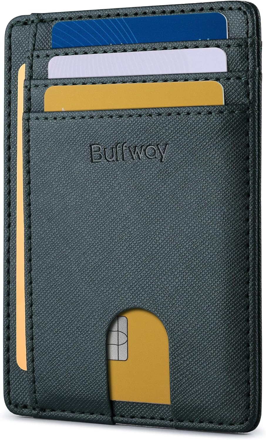 Buffway Slim Minimalist Front Pocket RFID Blocking Leather Wallets for Men and Women - Carbon Fiber Black - Colors A