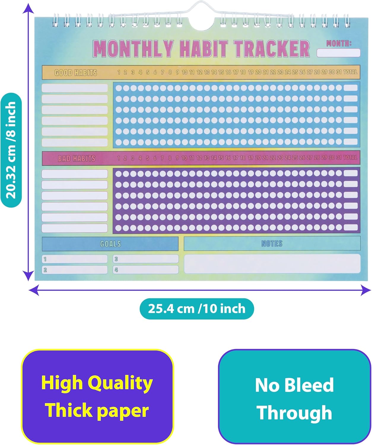 Habit Tracker 24 Month Undated Calendar, Funny Bad Habits Design, 8''x10'' Large Monthly Planner, Two Year Goal Tracking Calendar for Productivity, Self Improvement & Routine Building