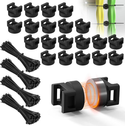 Magnetic Zip Tie Mount, 25LBS Strong Magnetic Wire Holder, Multipurpose Magnet Zip Tie Mount, Waterproof Magnet Cable Tie Holders for Home Office Marine Automotive Electrical Wiring Management