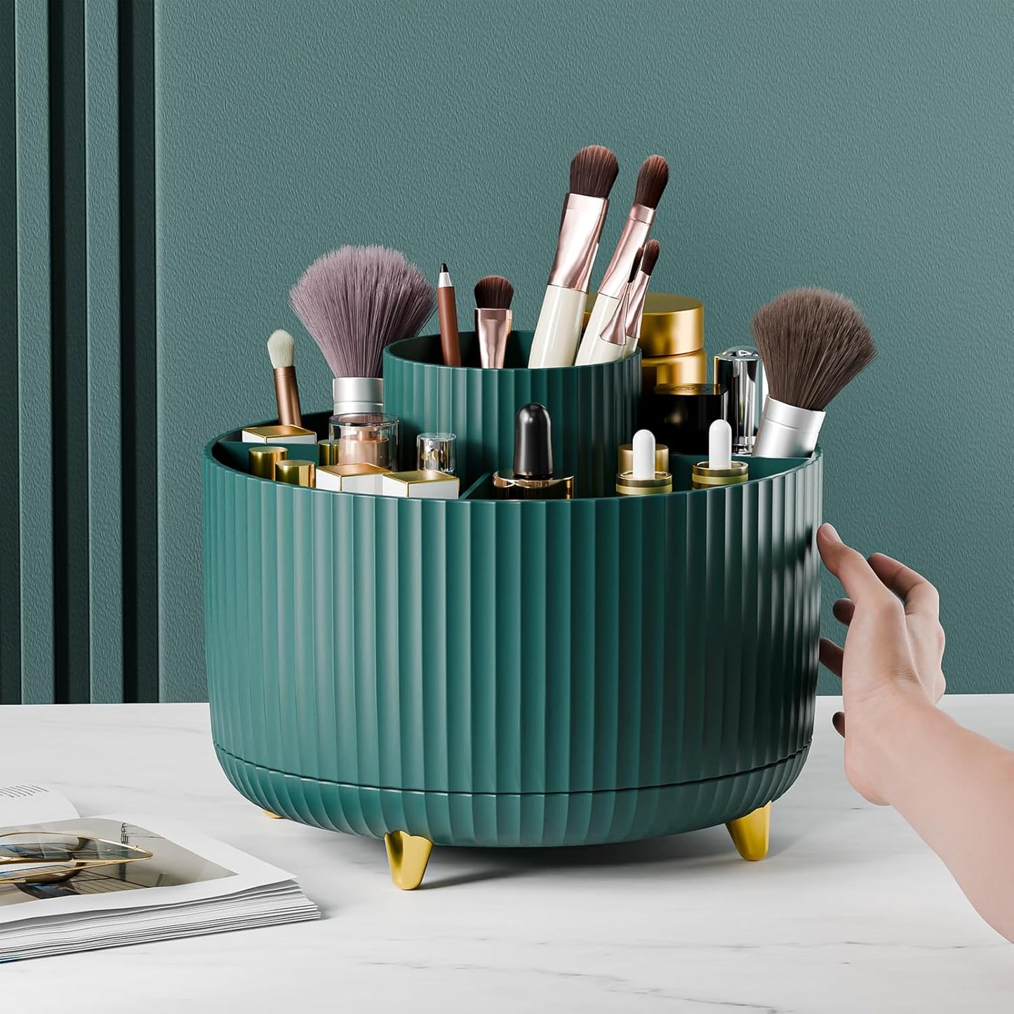 fanado 360° Rotate Makeup Brush Holder Organizer, Makeup Organizers Countertop, Makeup organization and Skincare Storage for Vanity, Desktop, Bathroom (White)