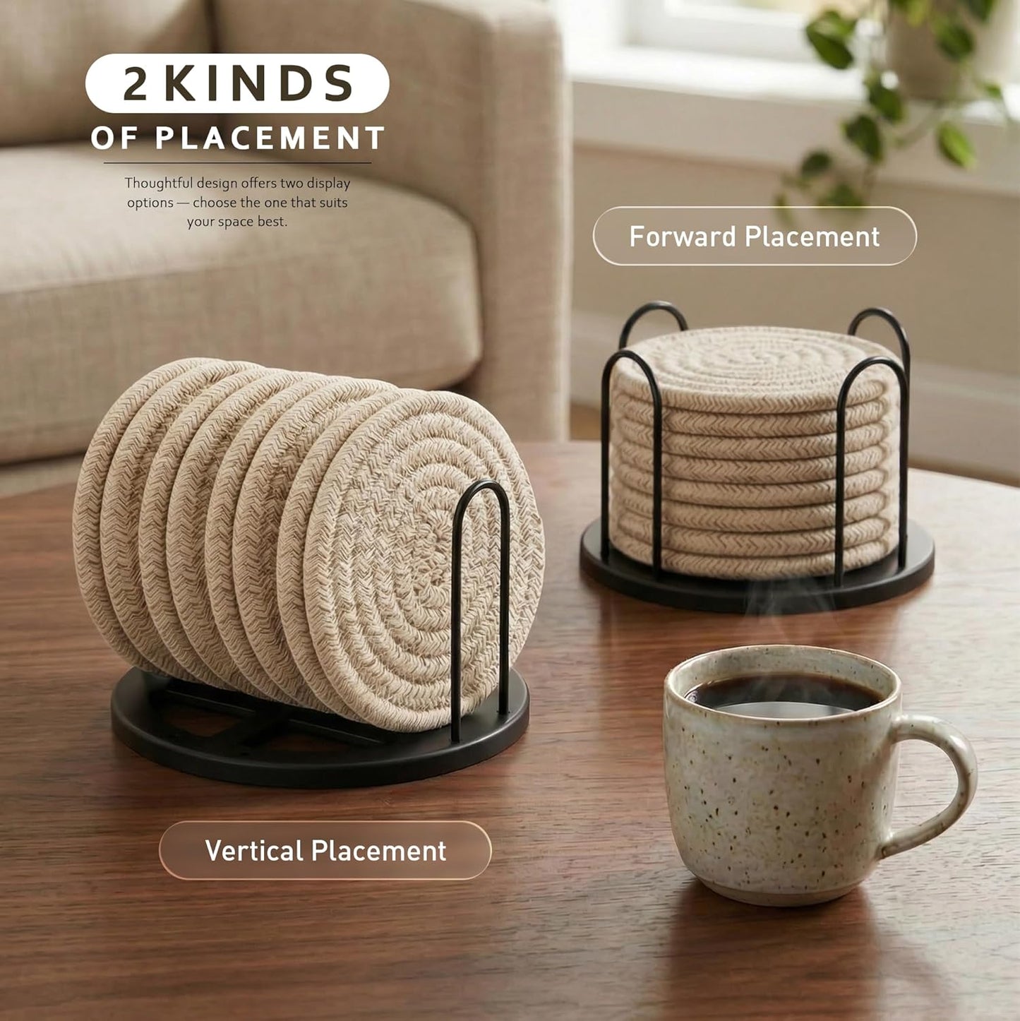 Lazebox Coasters Set of 8 for Drinks, 4 Inch Large Coasters for Coffee Table, Tabletop Protection for Hot & Cold Drinks, Versatile Coasters for Home Decor, Non-Slip & Easy to Clean, Coffee