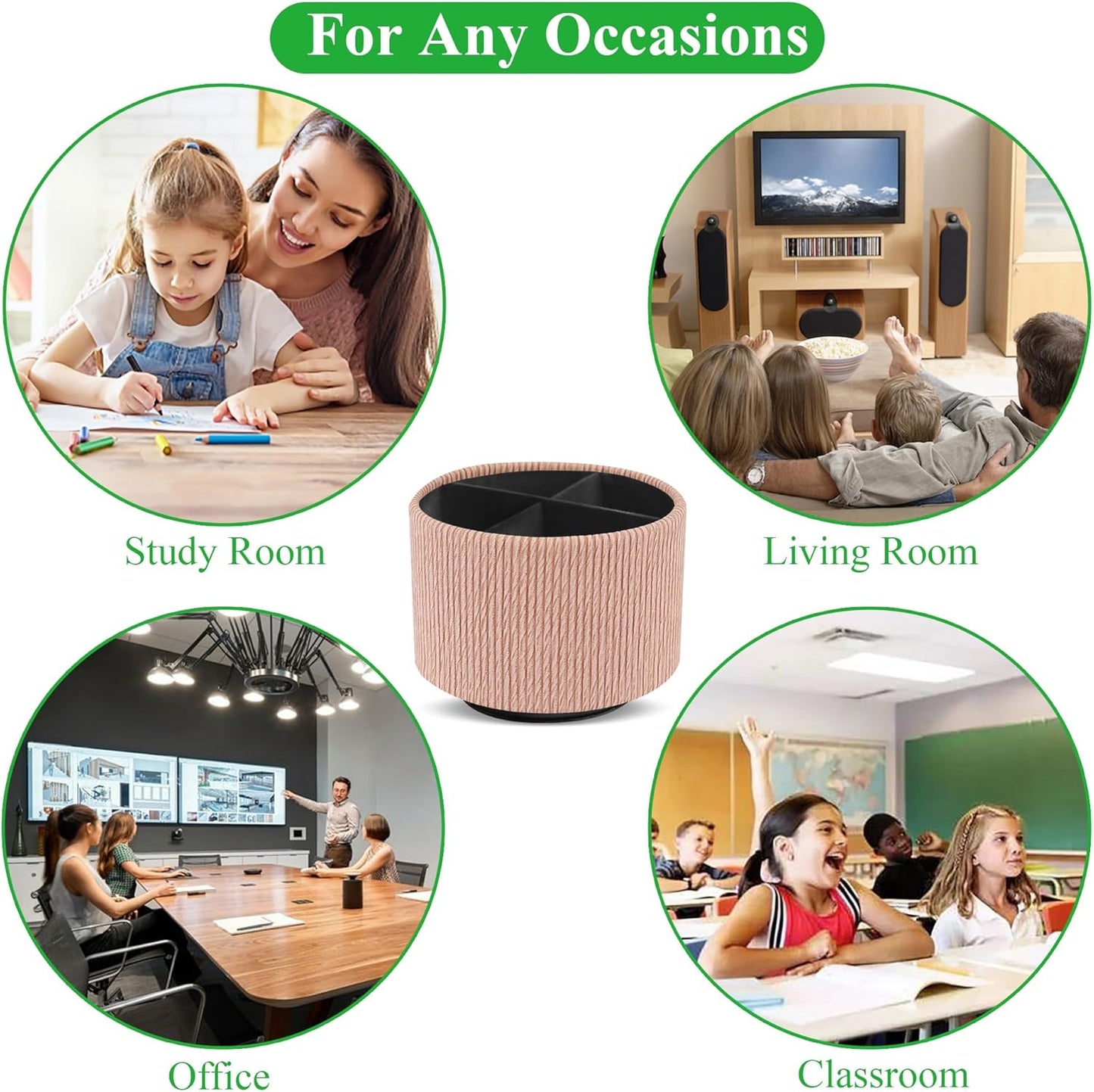Round Leather Art Supply Organizer,Remote Control Holder,360 Degree Rotating,Multi-Functional Pencil Holder,4 Compartments Desktop Stationary Organizer(1-Fractal Flower) | Round - Colors A