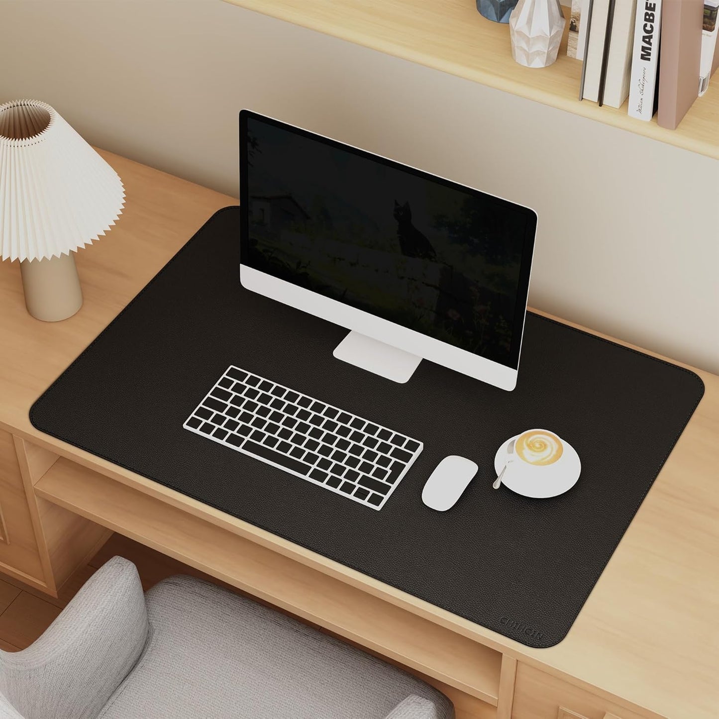 Chihein 2XL 35" x 16" Cork & PU Leather Desk Mat, Dual Sided Desk Pad Protector, Waterproof Writing Blotter for Gaming, Office, Home (Black)