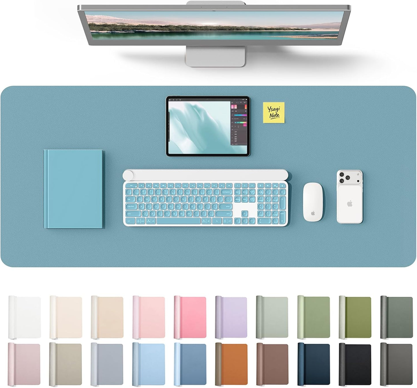 YSAGi Leather Desk Pad Protector, Large Mouse Pad, Non-Slip PU Leather Desk Blotter, Waterproof Writing Pad for Office and Home (31.5" x 15.8", Eggshell) - Colors A