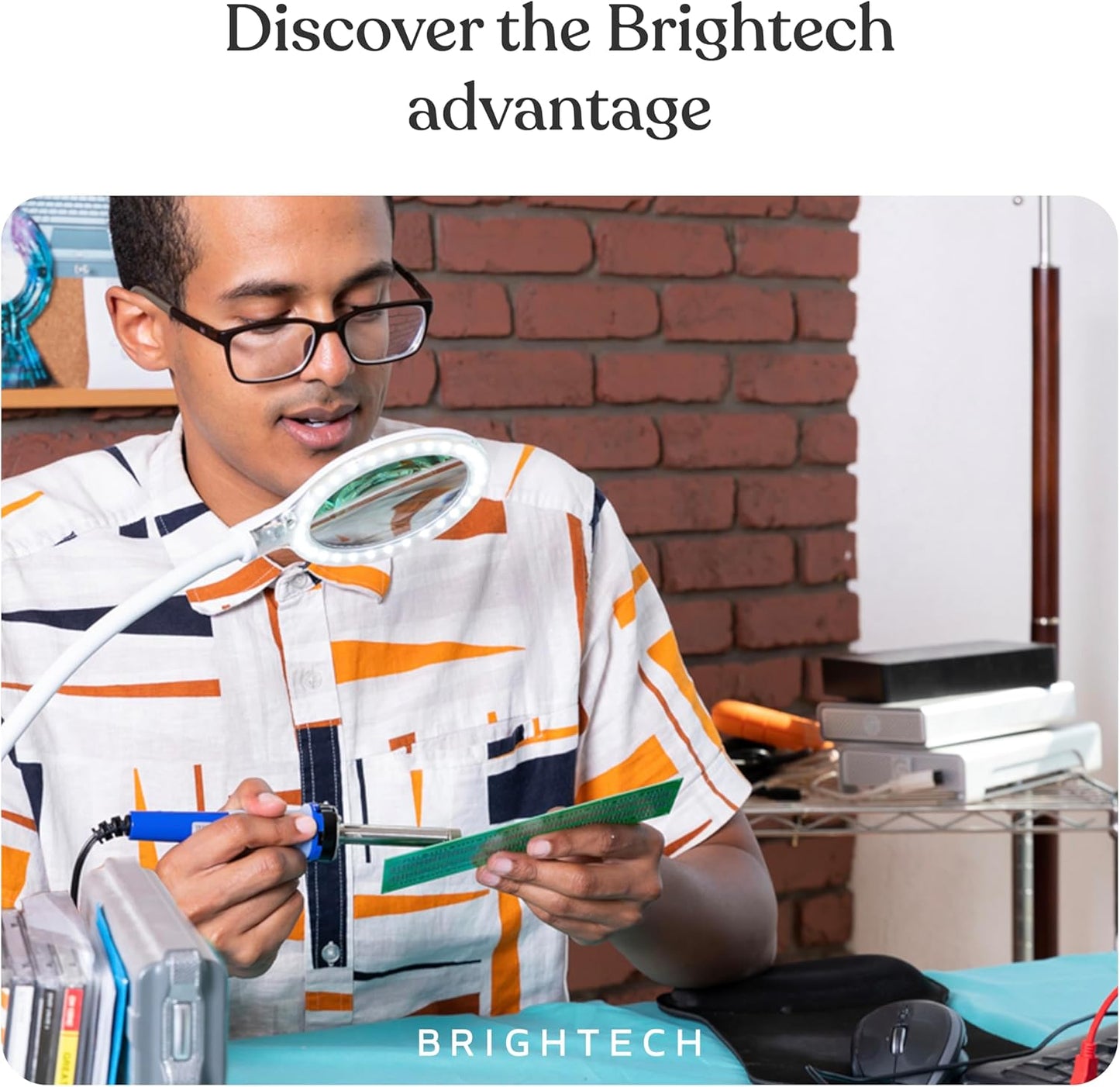 Brightech LightView Pro Flex 2 in 1 Magnifying Desk Lamp, 2.25x Light Magnifier, Adjustable Gooseneck Magnifying Glass with Light for Crafts, Reading, Close Work