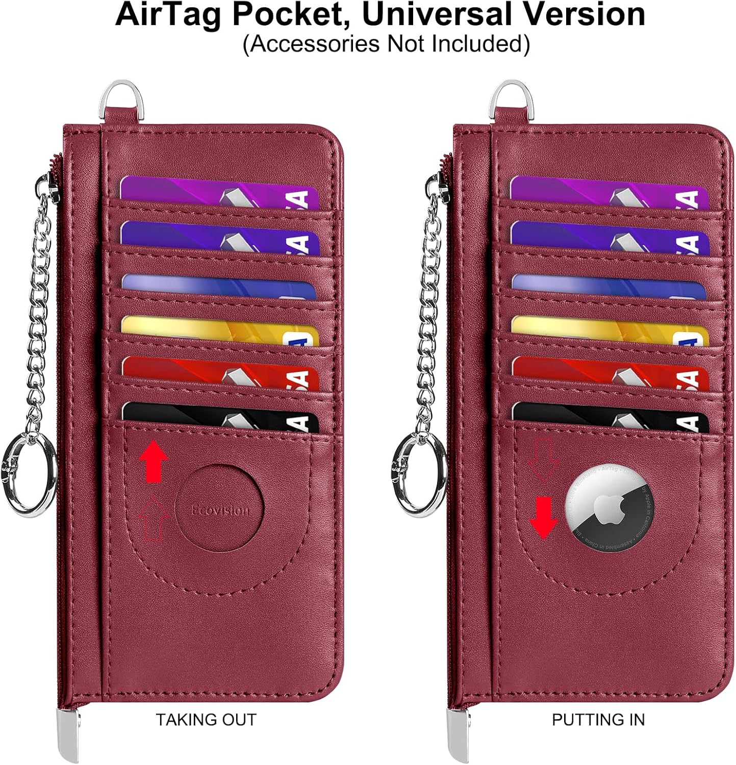 RFID Blocking Slim Credit Card Holder Wallet with Zipper Money Pocket & Keychain, Slim Airtag Wallet for Men Women