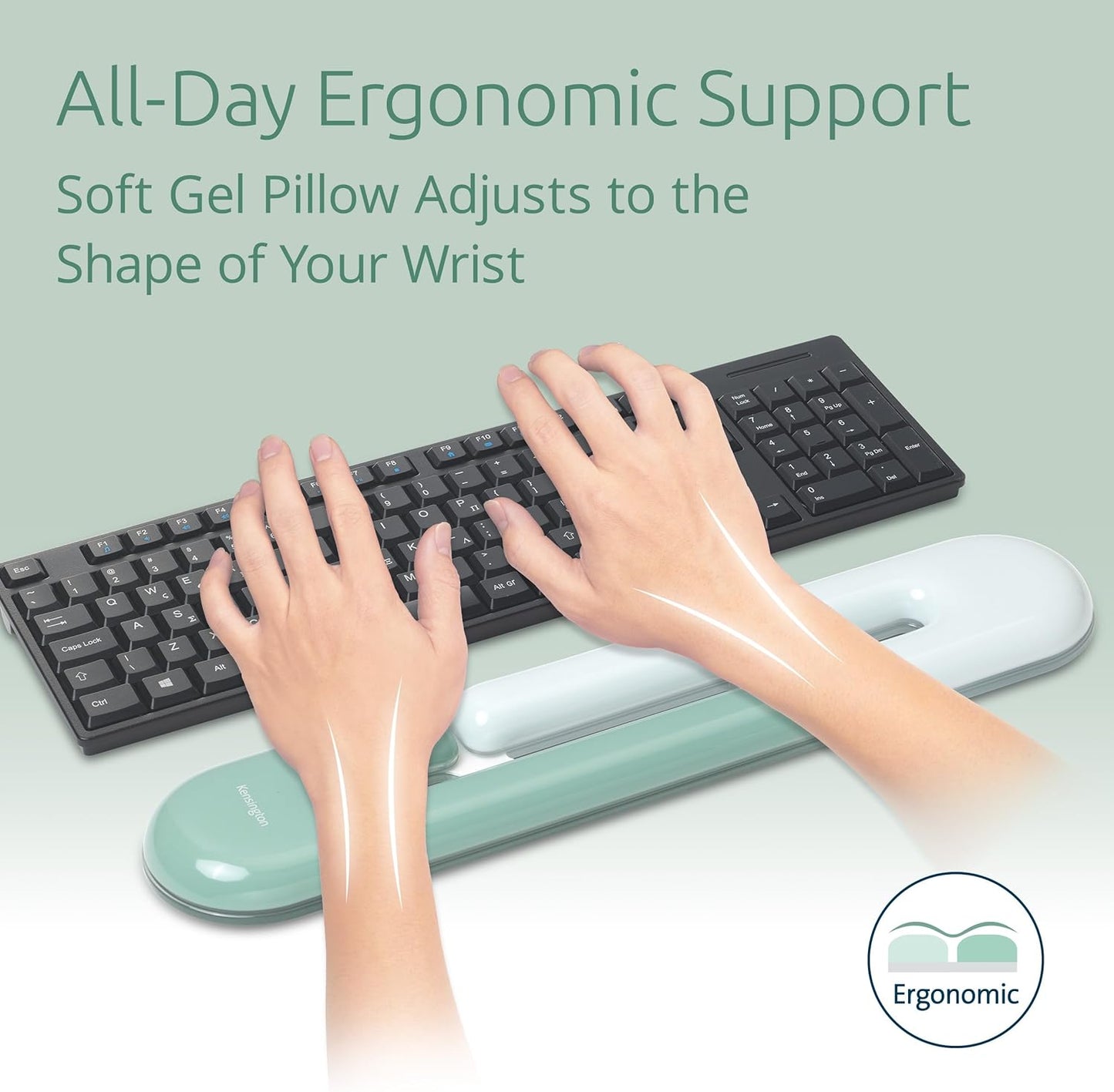 Kensington Mouse Wrist Rest Gel Support Cushion for Mice & Trackballs, Duo Gel Ergonomic Mouse Wrist Support for Pain Relief, Comfortable Non-Skid, Loop Green, 7.4" x 3.27" x 0.7" K62829WW