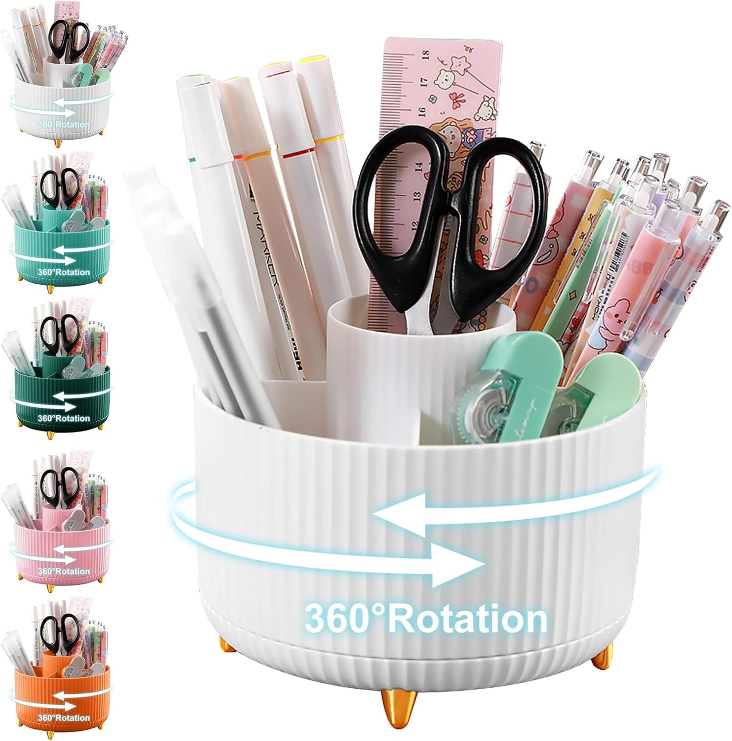 Cayxenful Pencil Holder For Desk,5 Slots 360°Degree Rotating Desk Organizers And Accessories,Desktop Storage Stationery Supplies Organizer, Cute Pencil Cup Pot For Office, School, Home (C-Blue)