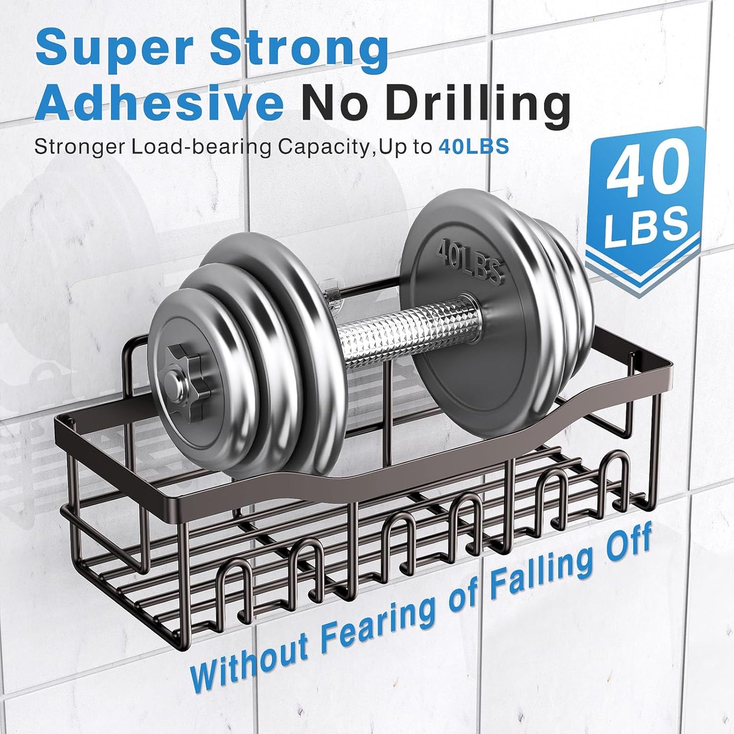 EUDELE Adhesive Shower Caddy, 5 Pack Rustproof Stainless Steel Bath Organizers With Large Capacity, No Drilling Shelves for Bathroom Storage & Home Decor