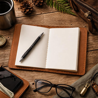 Leather Journal Cover for 2.5 x 4 Inches Pocket Notebooks – Handmade Refillable Mini Notebook Cover – Compatible with Outus, Qeeenar & Similar Small Journals, Travel Memo Pads & Pocket Diaries