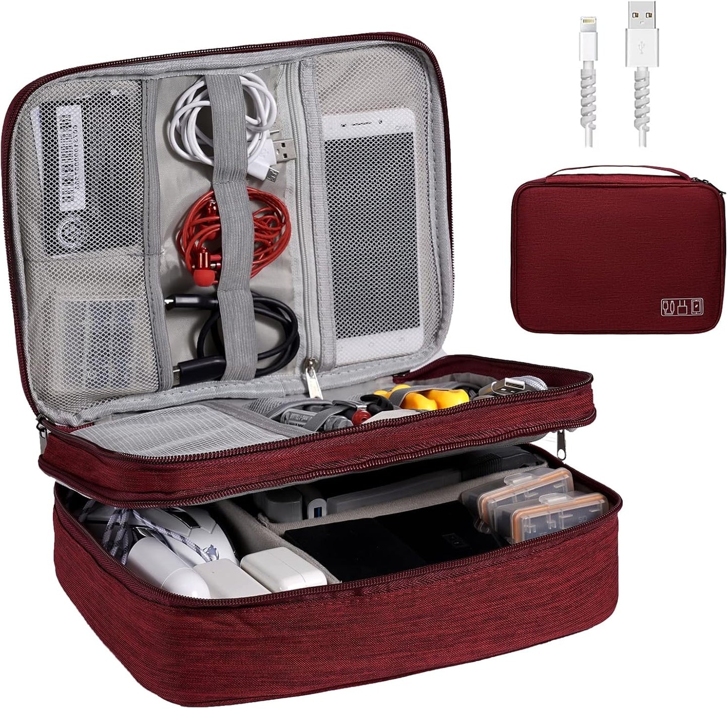 OrgaWise Electronics Organizer, Electronic Accessories Bag Travel Cable Organizer Three-Layer for iPad Mini, Kindle, Hard Drives, Cables, Chargers