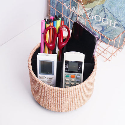Round Leather Art Supply Organizer,Remote Control Holder,360 Degree Rotating,Multi-Functional Pencil Holder,4 Compartments Desktop Stationary Organizer(1-Fractal Flower) | Round - Colors A
