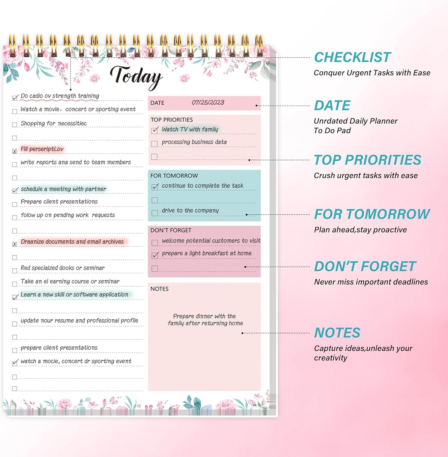 104 Pgs To Do List Notepad - Daily Planner Notepad Undated 52 Duplex-Printed Undated Sheets Tear Off, 6.5" x 9.8" Checklist Productivity Organizer with Hourly Schedule for Tasks