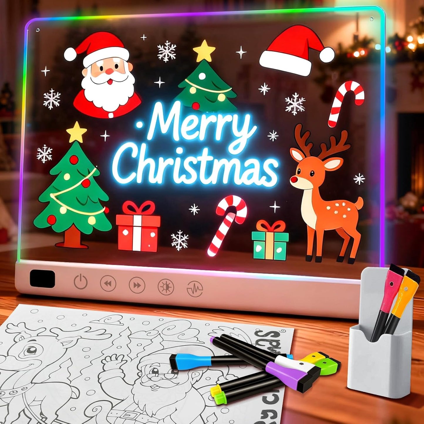 16" Rechargeable LED Drawing Board for Kids, Doodle LED Note Board with Colors, Neon Light Up Drawing Board with Markers&Tracing Paper, Creative Easter Birthday Christmas Gift Ideas