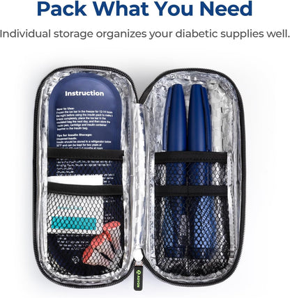 AUVON Insulin Cooler Travel Case with 2 x 90g TSA Approved Ice Packs, Diabetic Medication Insulated Cooling Bag for Insulin Pens and Diabetic Supplies Storage, Compact for Daily Life and Trips