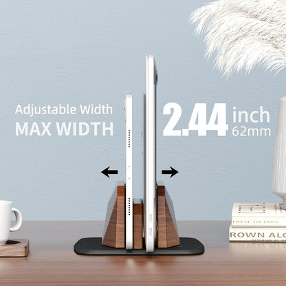 AFOOYO Vertical Laptop Stand - Dual Slots Walnut Adjustable Laptop Holder,Desktop Dock Compatible with All MacBook, Surface,Chromebook,Dell & More(Walnut)