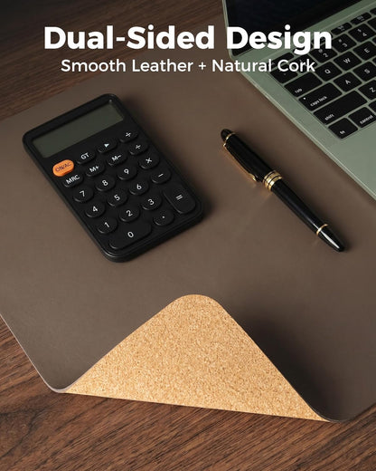 Aothia Dual-Sided Desk Pad - 25.6x13.7 inches Leather Desk Mat, Natural Cork Desk Pad Protector, Large Mouse Pad for Desk, Waterproof Desk Blotter Pad, Desk Writing Pad for Office Work/Home, Black